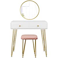 EUGAD Juego Mesa de Tocador con Taburete Acolchado de Terciopel y Espejo de Pared Tocador Moderno Escritorio con Espejo…